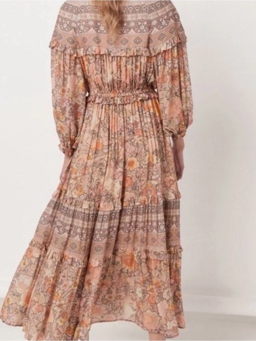 Spell & the Gypsy Amethyst Gown in peach - Boho Floral Tiered Maxi Dress - Picture 2 of 7